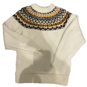 Vintage Knit Wool Neutral Tone Crew Neck Sweater